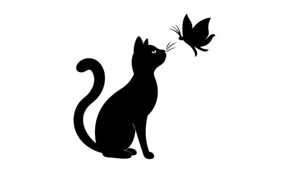 Black Cat and Butterfly Silhouette Svg