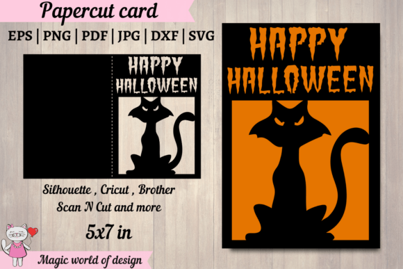 Black Cat Halloween Card SVG