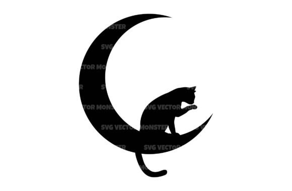 Black Cat on Crescent Moon Svg Png