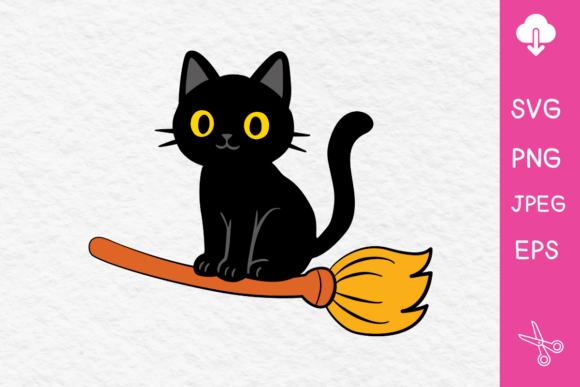 Black Cat on Witch Broomstick SVG