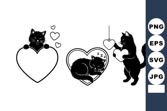 Black Cat Silhouettes with Hearts