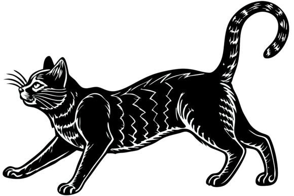 Black Cat Walking with Tail Up