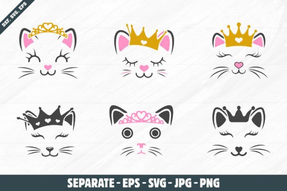Cat Face with Crown SVG, Kitty Face Svg