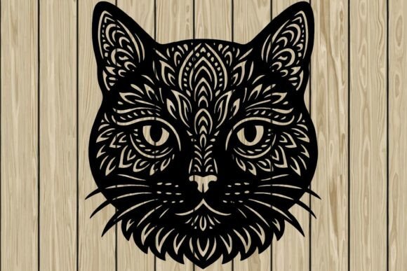 Cat Mandala Head Stencil Silhouette SVG