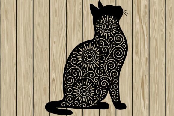 Cat Mandala Stencil Silhouette SVG