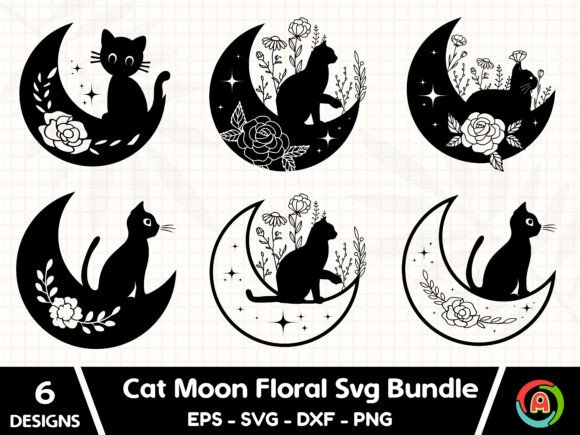 Cat Moon Floral Svg Bundle