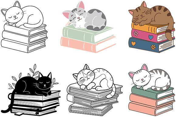 Cat on Books Svg, Book Lovers Svg Bundle