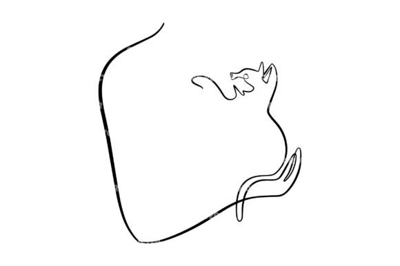 Cat on Han Line Art SVG