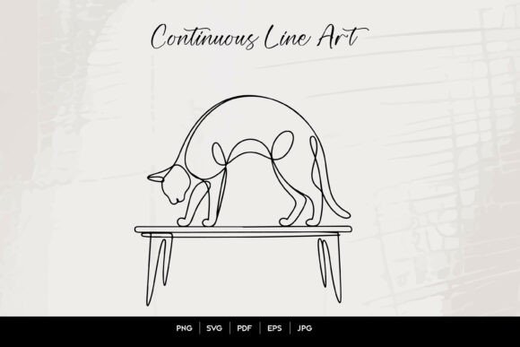 Cat on Table Line Art Illustration