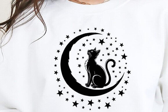 Cat on the Moon SVG, Crescent Moon Svg