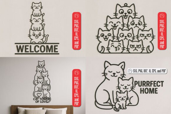 Cat Stack Welcome Sign SVG Bundle