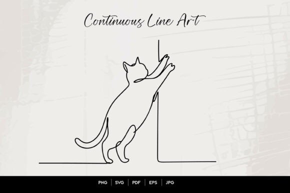 Cat Stretching Line Art