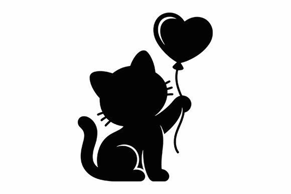 Cat with Heart Balloon SVG