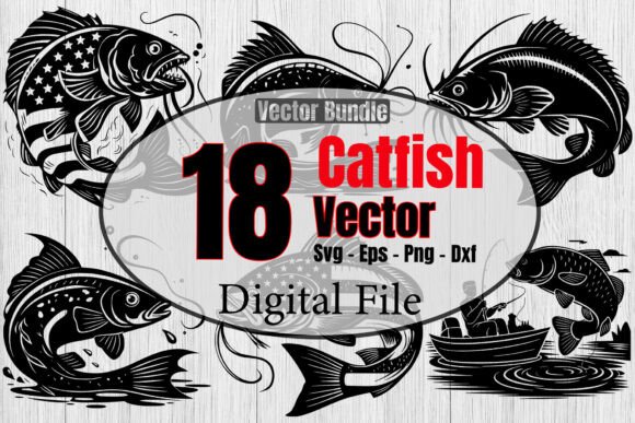 Catfish Fishing SVG Bundle: USA Flag Cat