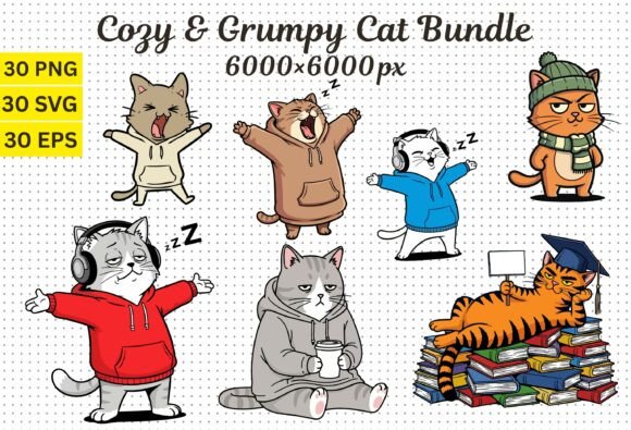 Cozy Grumpy Cat Bundle PNG SVG EPS