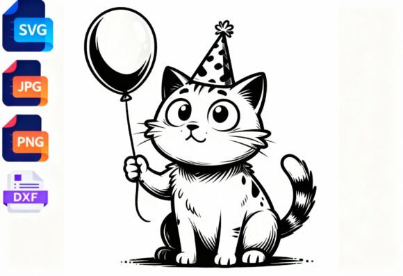 Cute Cat Birthday Party Hat Balloon SVG