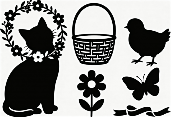 Cute Cat Chick Butterfly Easter SVG