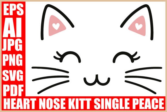 Cute Cat Face Heart Nose Design