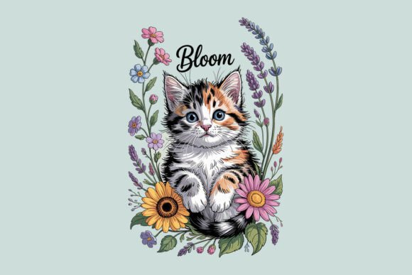 Cute Cat Floral Illustration - Kitty Wit