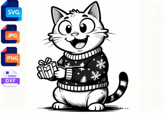 Cute Cat in Ugly Christmas Sweater SVG