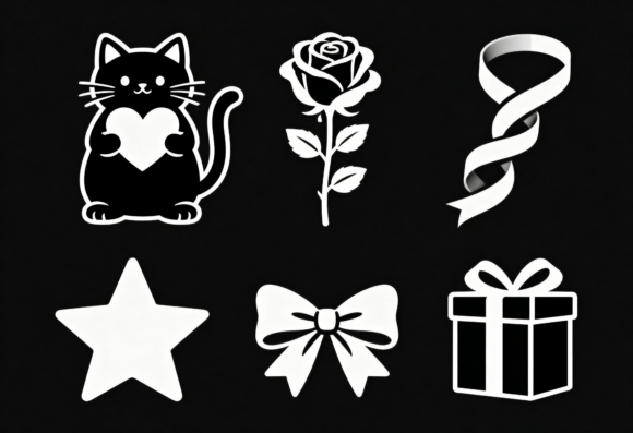 Cute Cat Rose Gift Bow Star Ribbon SVG