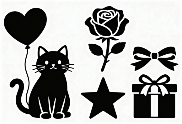 Cute Cat Rose Gift Star Balloon SVG