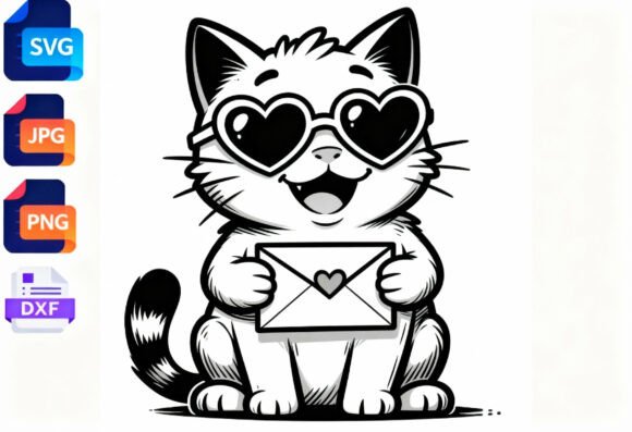 Cute Cat with Heart Sunglasses SVG