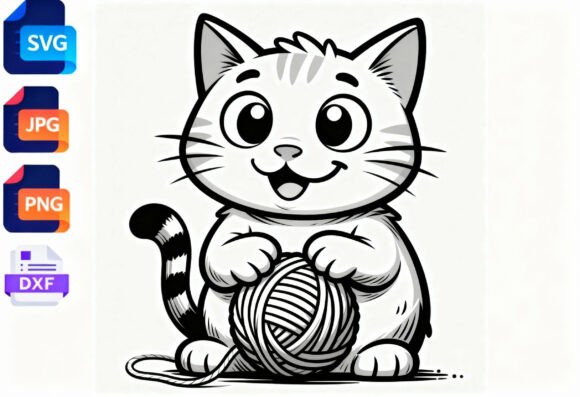 Cute Cat with Yarn Ball SVG