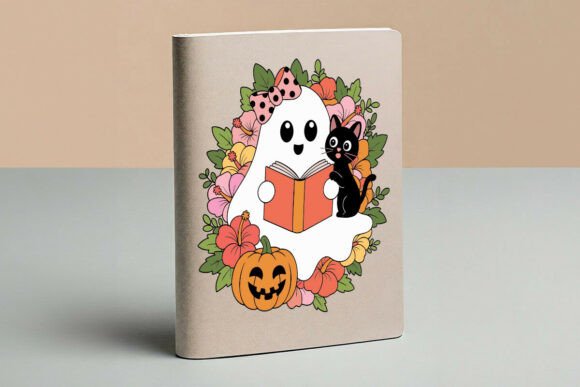 Cute Ghost Reading Book Svg, Png Files