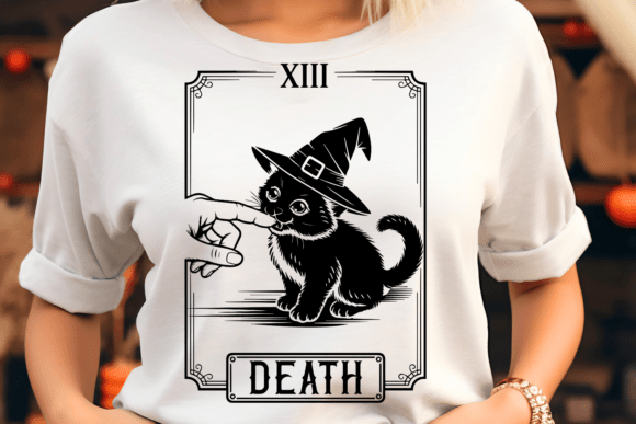 Death Cat Tarot Card Witchy Hat SVG