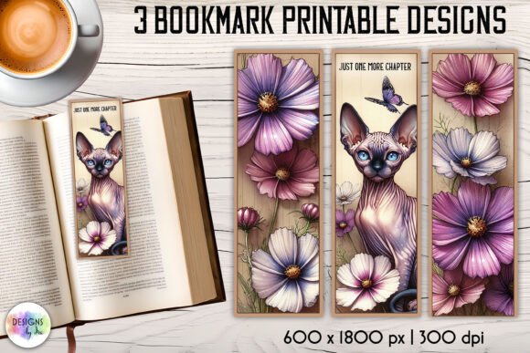 Floral Bookmark with Sphynx Kitten