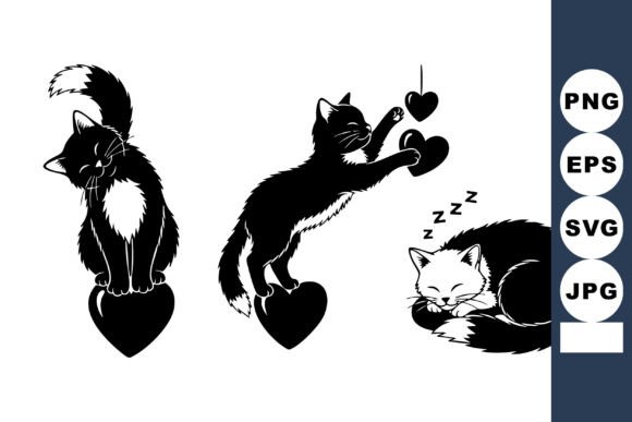 Fluffy Kitten Hearts Silhouettes