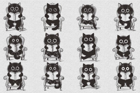 Funny Cat Reading Book SVG Bundle