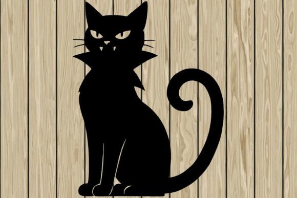 Halloween Creepy Cat Stencil Silhouette