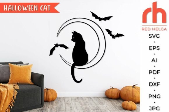 Halloween Moon SVG, Scary Cat Cut File