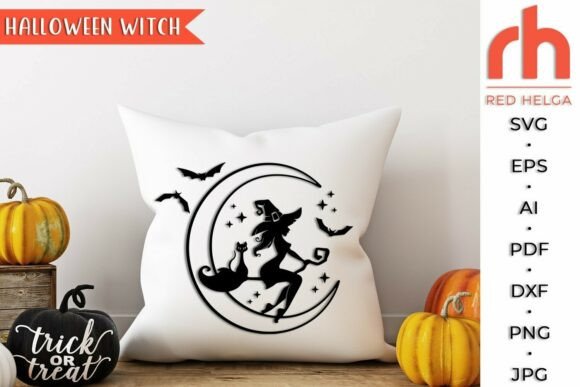Halloween Moon SVG, Witch Broom Cut File