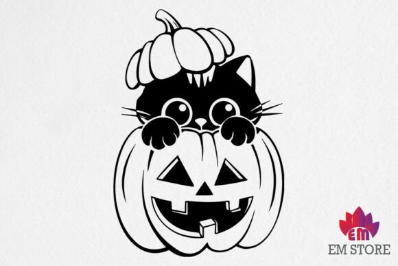 Kitten Black Cat in a Pumpkin SVG