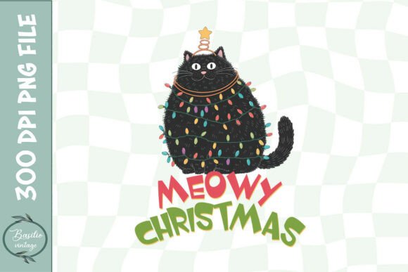 Meowy Christmas Cat Lights Festive PNG