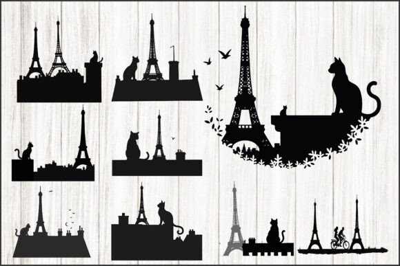 Paris Cats Eiffel Tower Silhouettes