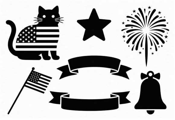 Patriotic Cat Flag Fireworks Bell SVG
