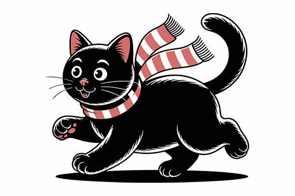 Running Cat with Winter Scarf SVG