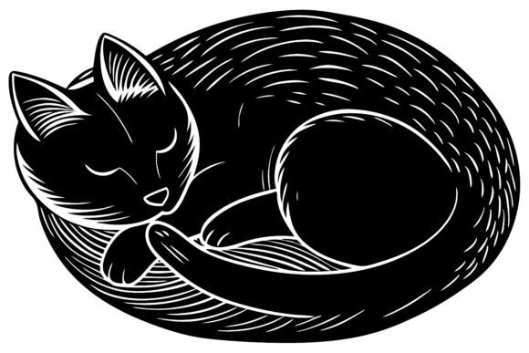 Sleeping Black Cat Curled Up Silhouette
