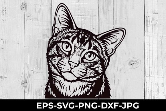 Somali Face Cat Black and White Svg