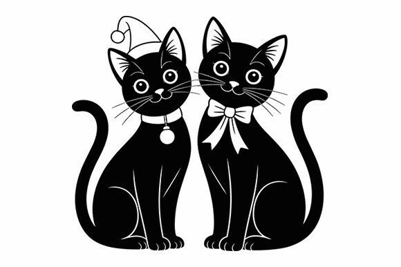Winter Black Cat with Santa Scarf SVG
