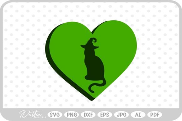 Witch Cat Halloween Heart SVG PNG DXF